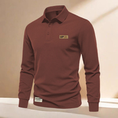 复古休闲百搭上衣体恤衫 美式 长袖 t恤男士 纯色翻领POLO衫 春秋新款