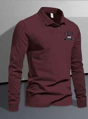 春秋新款纯棉美式长袖POLO衫男士翻领t恤复古刺绣秋季休闲体恤衫