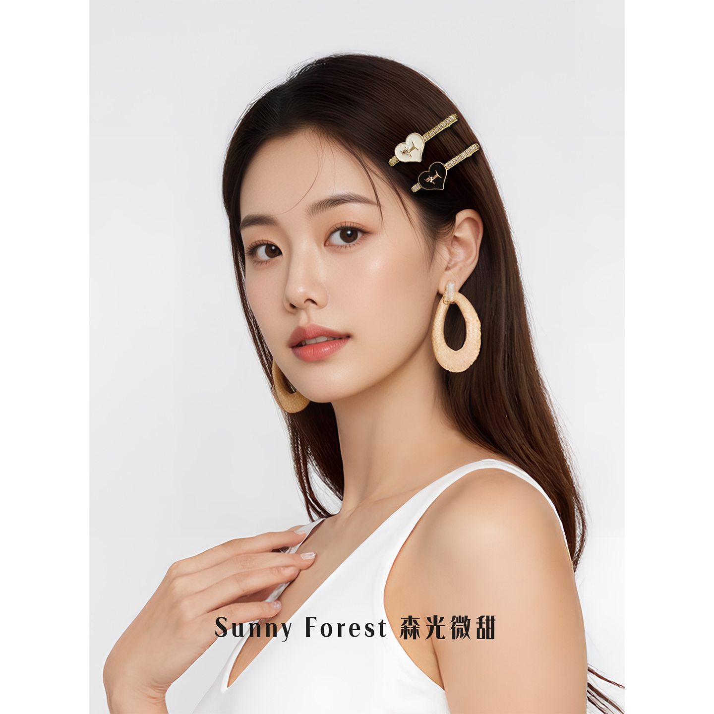 小香风爱心猫咪发夹鸭嘴夹刘海前额头夹子金属感气质头饰侧边发饰