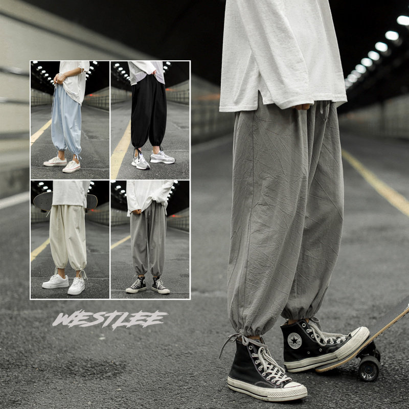 棉麻束脚九分中性运动休闲裤灯笼裤配帆布鞋滑板运动鞋的穿搭潮牌在类目 男装, 休闲裤中 - 来自Buy2taobao.com提供专业的淘宝代购服务