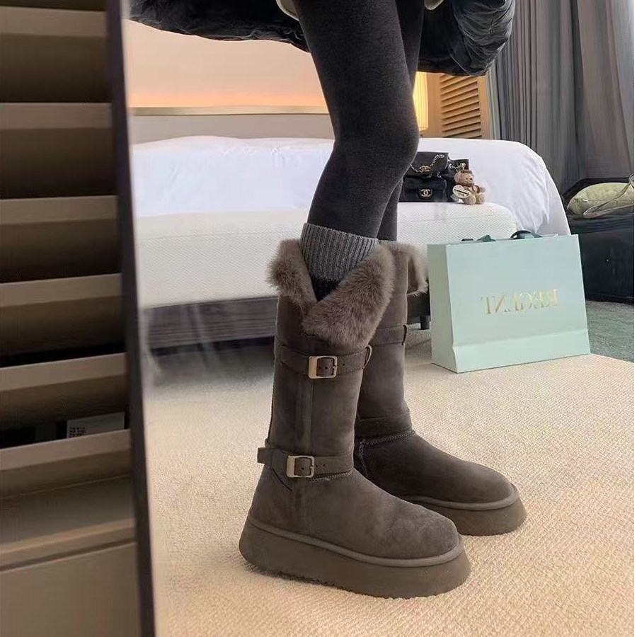 厚底雪地靴女长筒2025新款冬季高筒长靴加绒加厚保暖东北棉鞋防滑