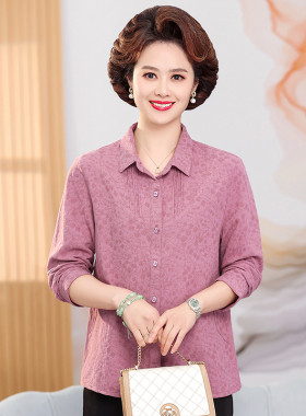 中老年妈妈纯棉衬衫春秋款