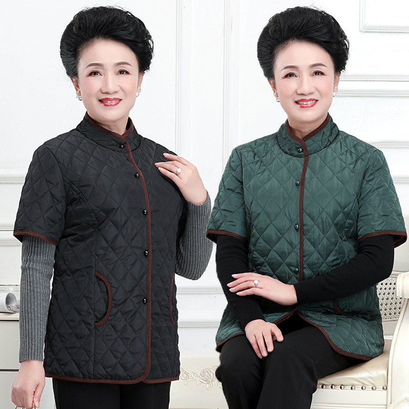 中老年女装秋冬装老人夹棉马夹短袖马甲背心妈妈装带袖坎肩棉上衣 - 梦幻阁调中老年服饰 支持批发零售出品