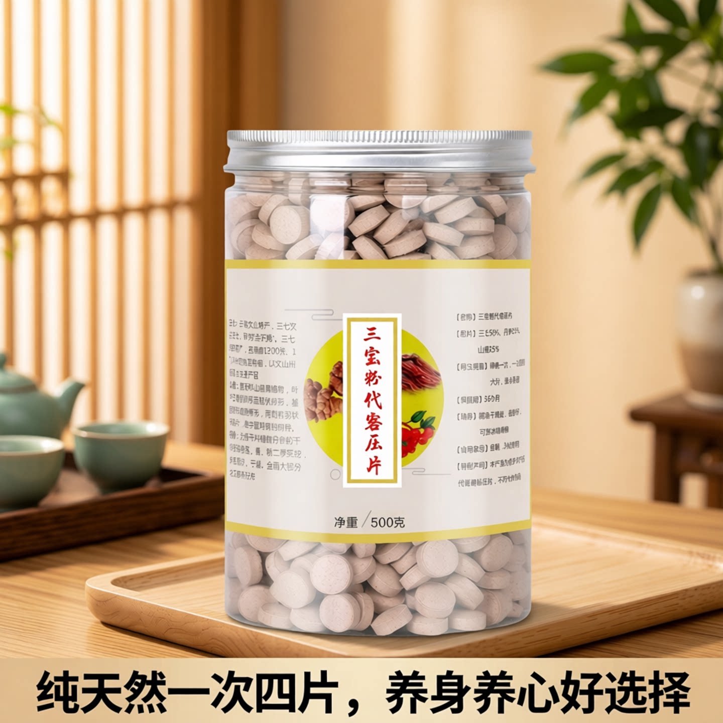 三宝片500g文山三七片云南田七紫丹参山楂非野生特级三宝粉纯压片