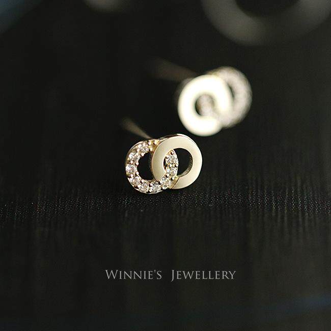 双环纯银镀14k金光面百搭风耳钉