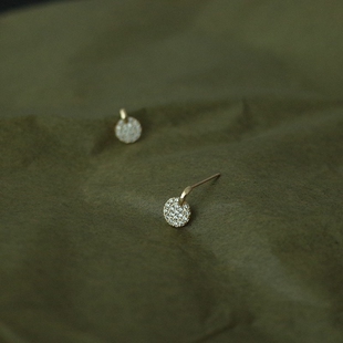 mini小圆饼 微镶满钻925纯银镀14k金耳钉耳环女极简百搭日韩耳饰