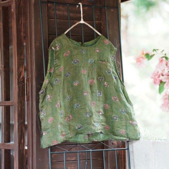 夏季薄款凉感苎麻无袖女衬衫