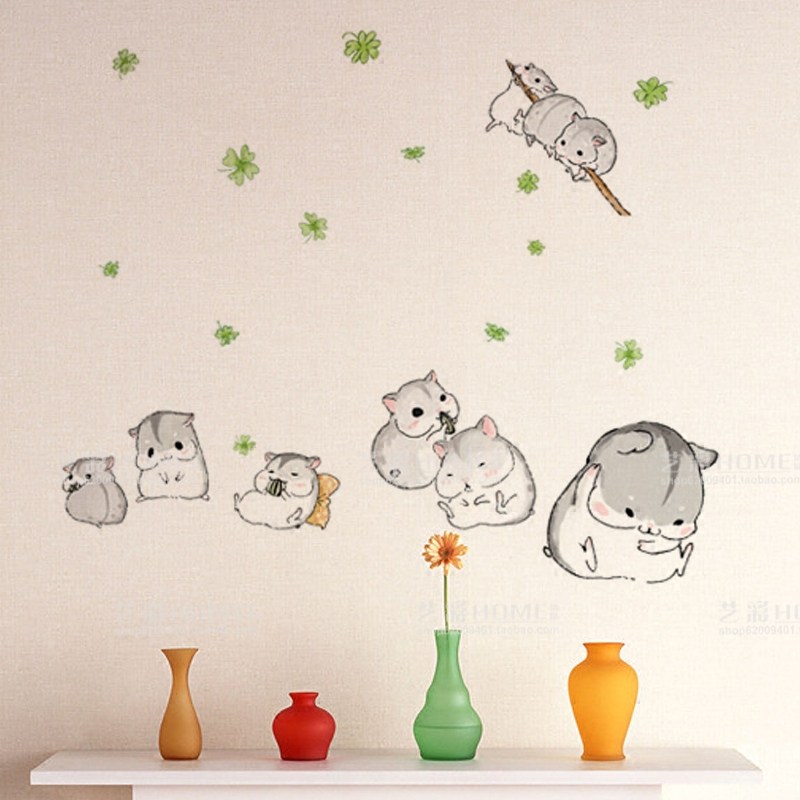 墙贴纸贴画卡通可爱小仓鼠 女生宿舍寝室房间卧室墙壁纸装饰自粘,家居饰品,软装墙贴,淘宝优惠券,粉丝福利购,淘宝优惠卷