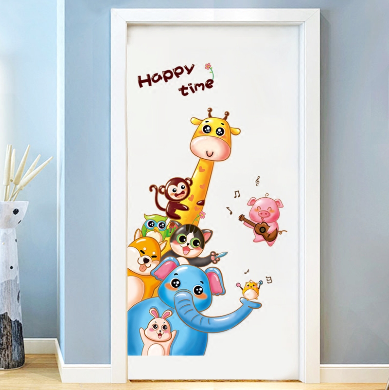 房门装饰墙贴卡通幼儿园推拉门贴纸贴画阳台橱窗玻璃门儿童房大门