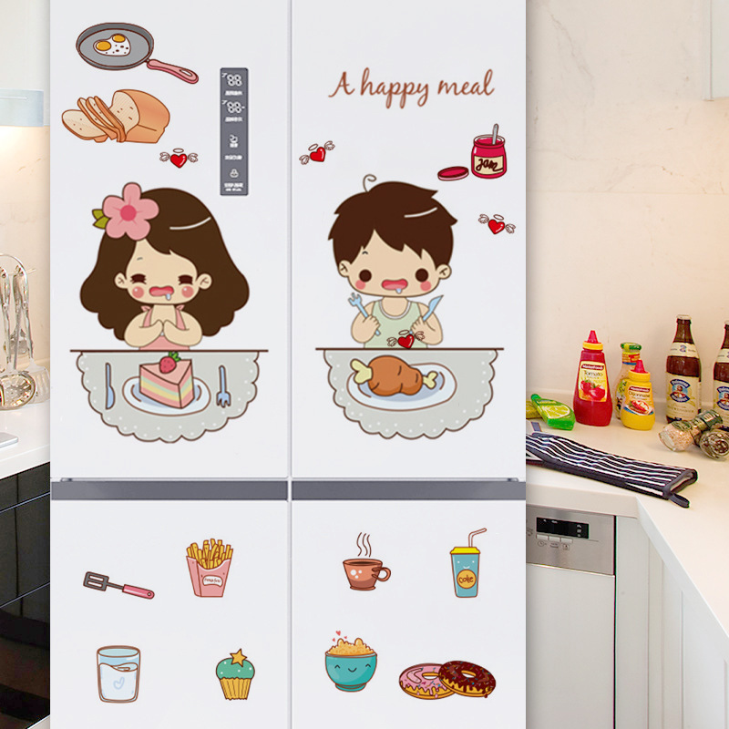 冰箱贴纸装饰贴画卡通温馨餐厅厨房橱柜玻璃自粘冰箱贴创意装饰品