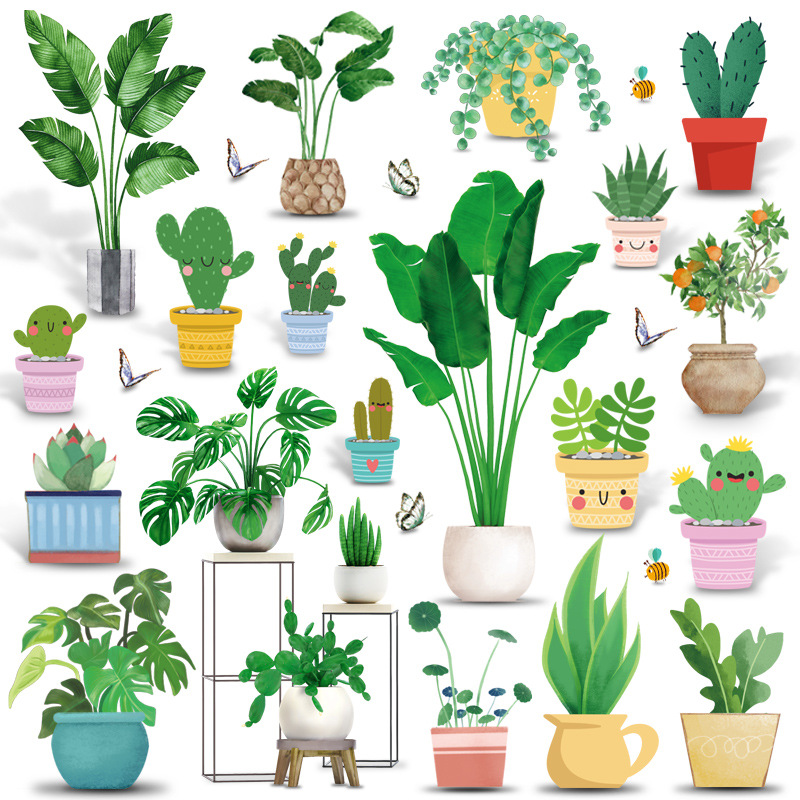 小清新绿植墙贴可移除补洞贴画