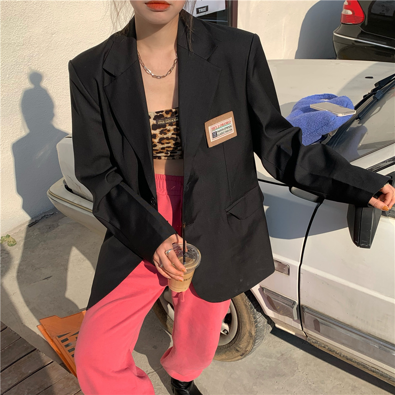 Real shot real price spring new Korean version ins.com red temperament versatile loose fried Street black suit coat