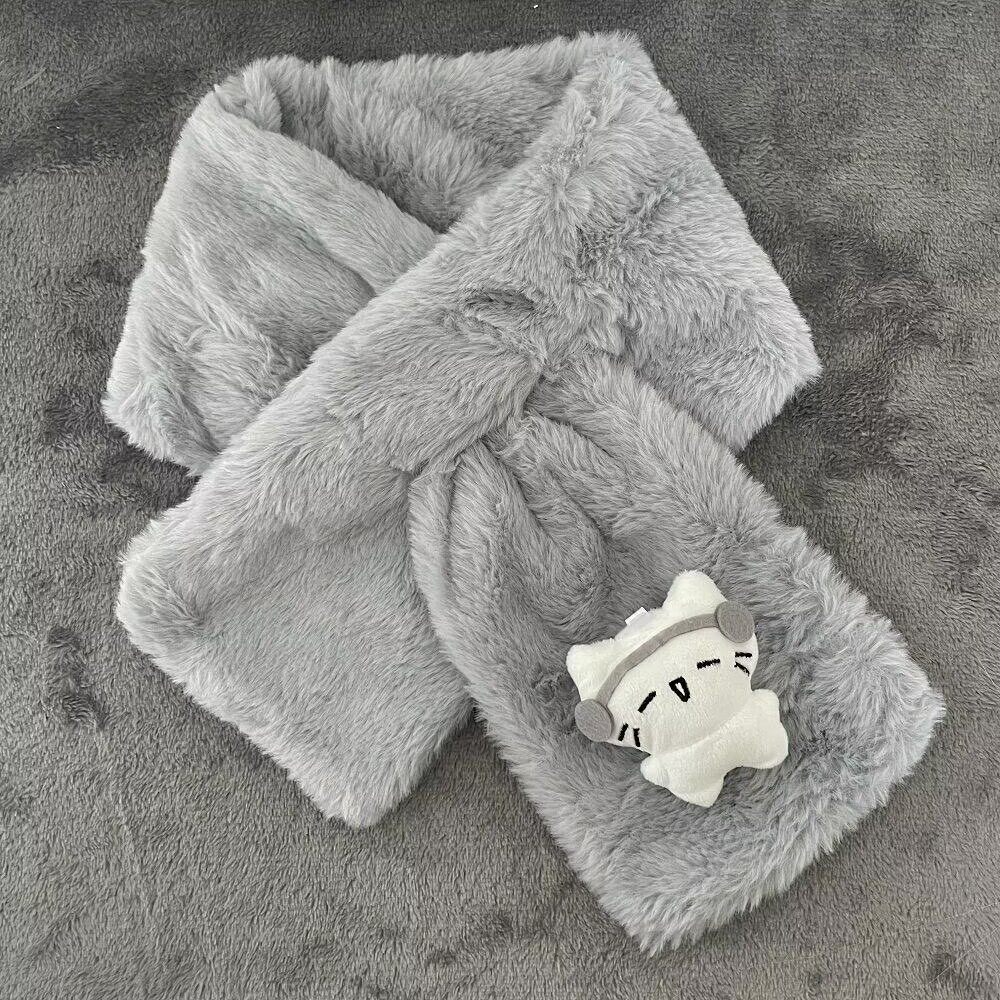 ins耳机小猫韩版围巾冬季可爱卡通少女毛绒保暖围脖加厚学生交叉