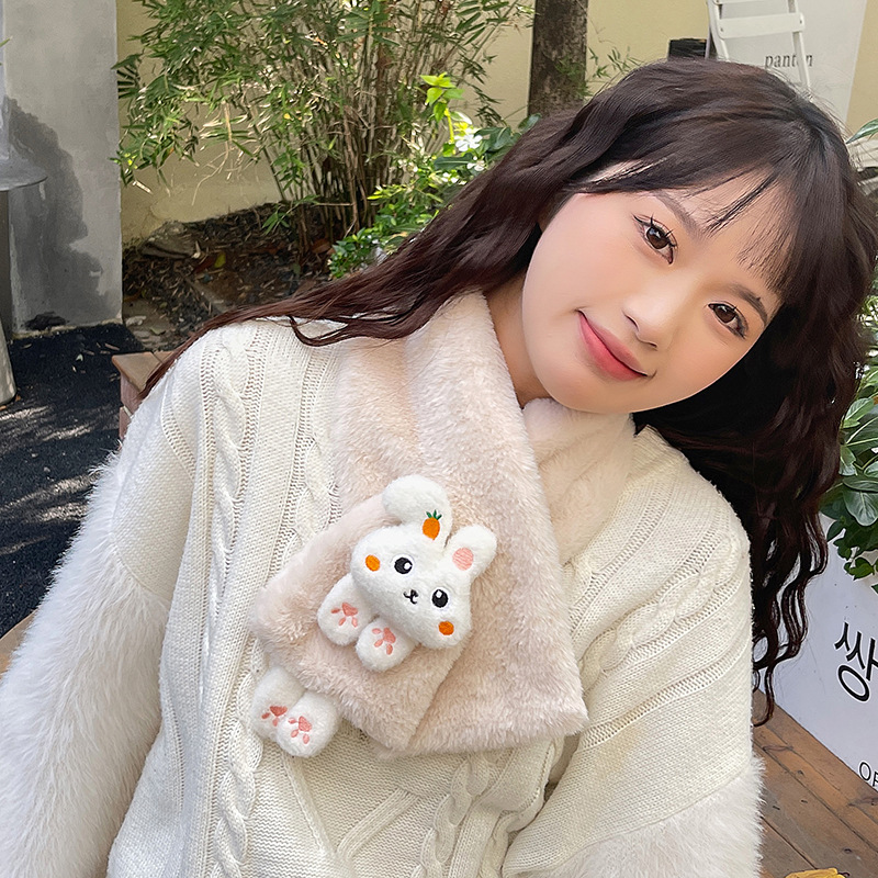 毛绒围巾女秋冬季高级感保暖成人学生围脖加厚韩国新款护颈脖套女