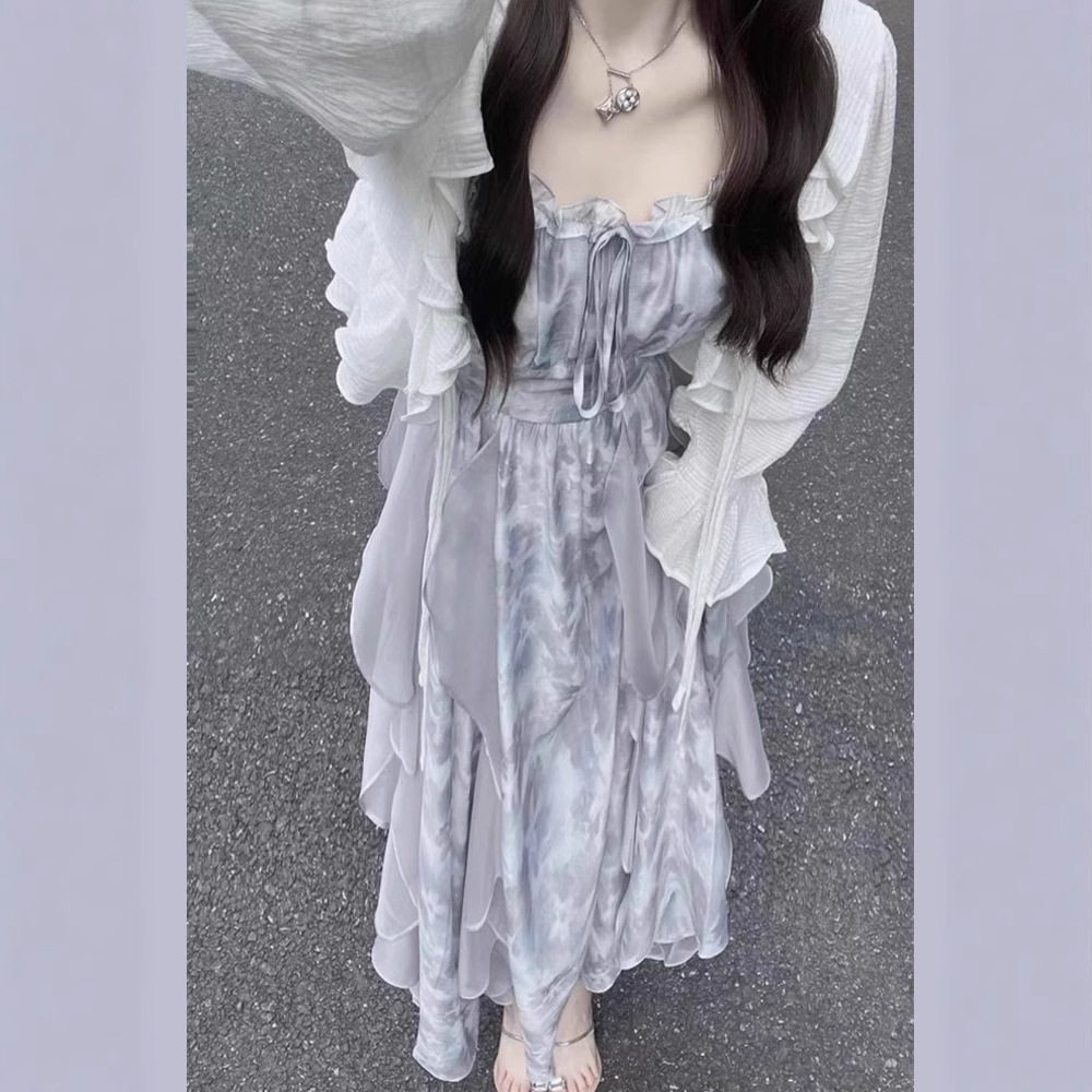 法式白色碎花连衣裙女装