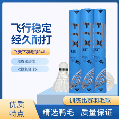 飞天下FTX羽毛球F40鸭毛球12只装室内室外训练耐打稳定型比赛用球