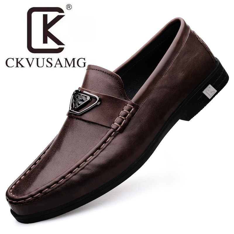 CKVUSAMG男鞋2025新款真皮商务休闲皮鞋男士英伦风一脚蹬乐福鞋子