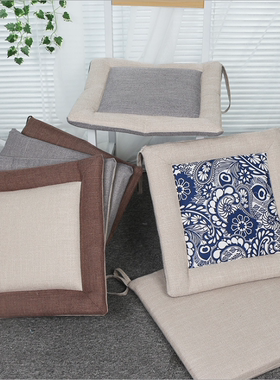 棉麻坐垫地板日式榻榻米丝绵布艺中式餐桌椅垫竹绑带方形屁垫四季