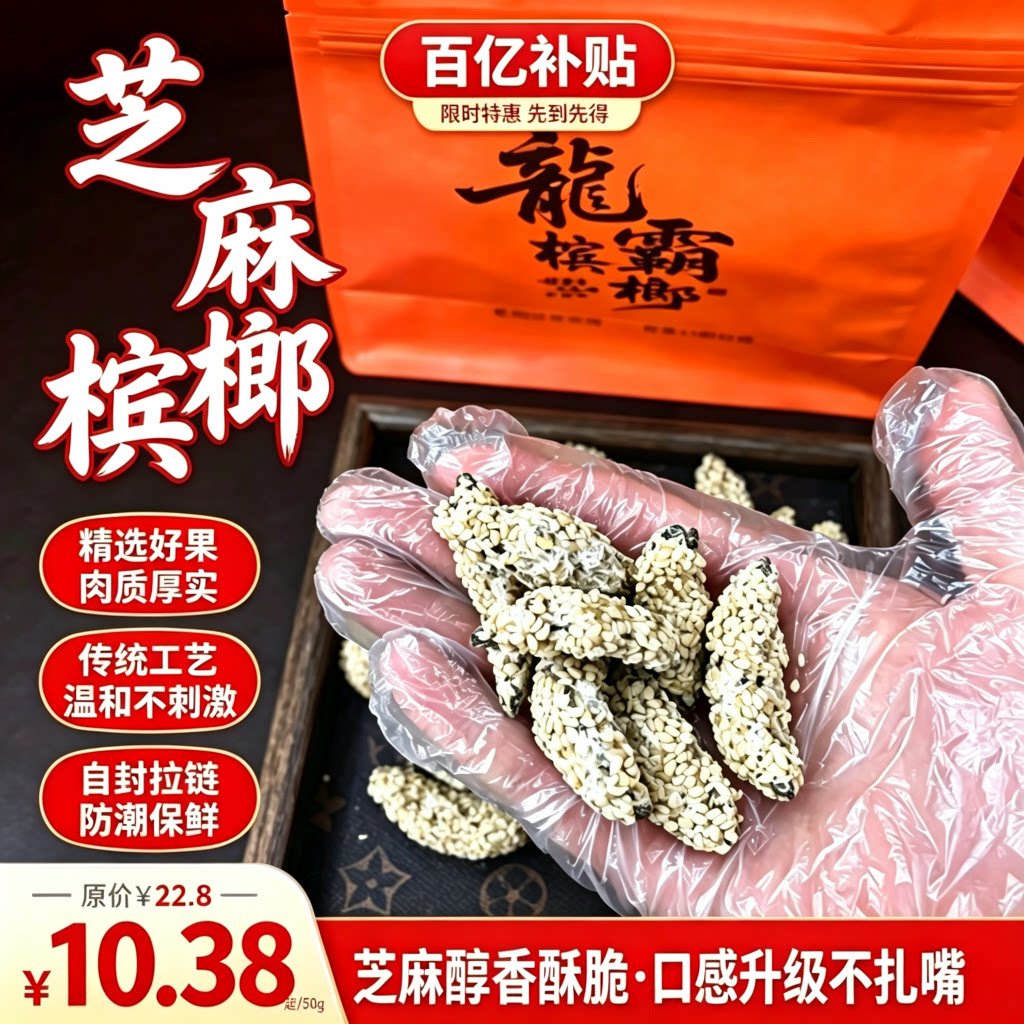 龙霸芝麻槟榔湖南湘潭特产青果半斤槟榔干裸包散装批发现货速发