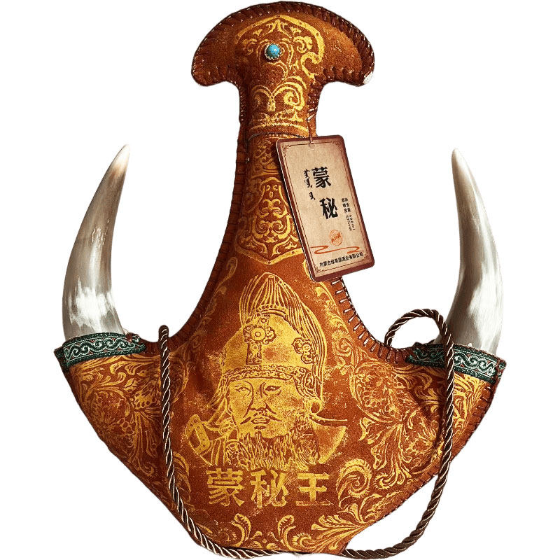 蒙秘王马奶酒内蒙古特产奶酒53度500ml皮壶酒真牛角真羊角