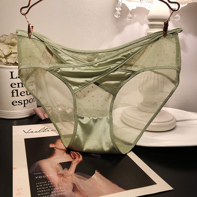 交叉镂空网纱透视性感蕾丝内裤