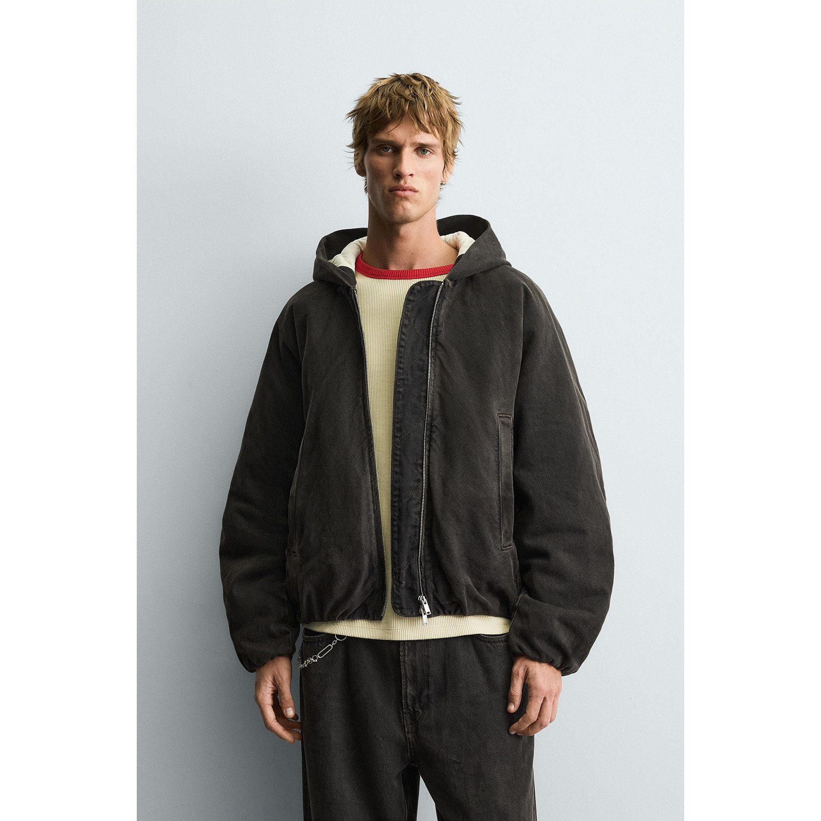 ZA 2025 秋季新品 男装 宽松棉服连帽牛仔夹克外套 3409375 700