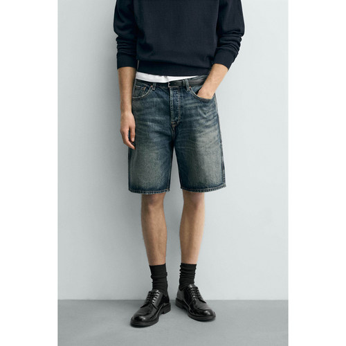 柜288！ZA 春夏新品 男装 棉质直筒水洗牛仔休闲短裤 4365408 445