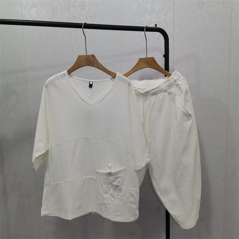 中式汉服居士服两件套中国风男装夏季棉麻套装男复古禅服刺绣唐装