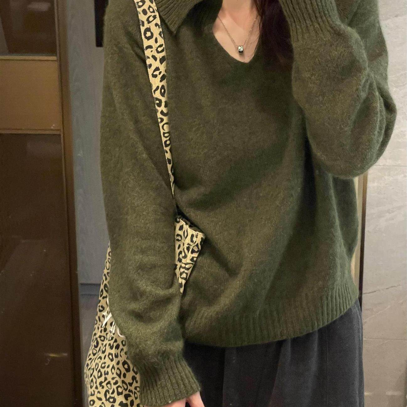 大码慵懒风软糯绿色毛衣女秋冬松弛感内搭打底衫胖MM显瘦针织上衣,女装/女士精品,毛针织衫,淘宝优惠券,粉丝福利购,淘宝优惠卷