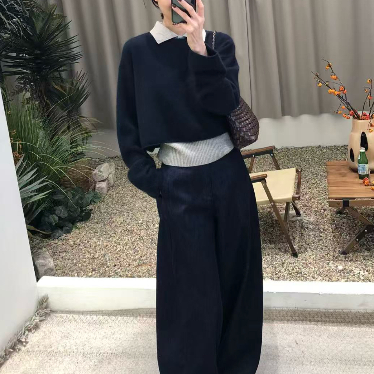 韩系灰色翻领轻熟内搭针织POLO衫