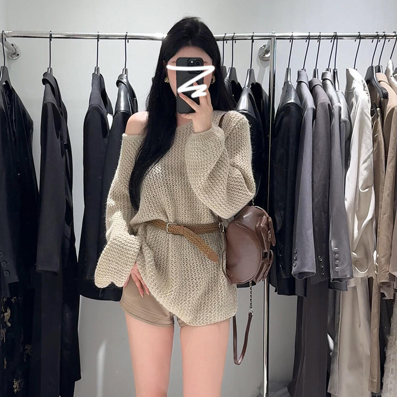 2025早秋新款防晒镂空罩衫露肩长袖上衣女春秋慵懒风一字肩针织衫,女装/女士精品,毛针织衫,淘宝优惠券,粉丝福利购,淘宝优惠卷