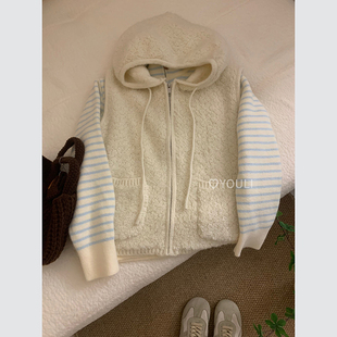 韩系减龄加厚圈圈毛连帽拉链马甲女2025秋冬新款时尚百搭针织开衫