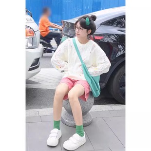 圆领毛衣女秋冬学院风穿搭慵懒风宽松破洞镂空针织上衣 超好看美式