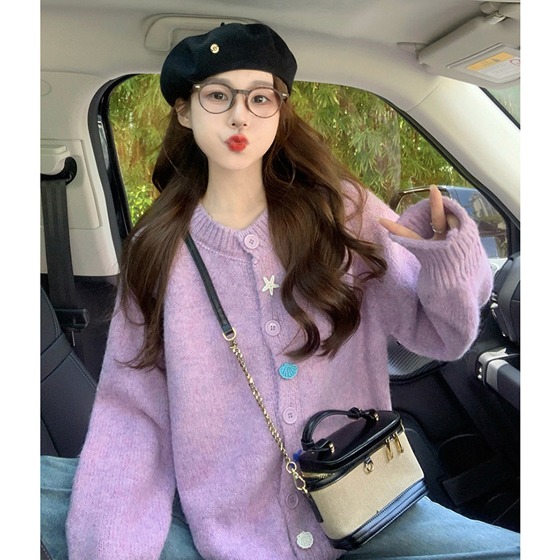 紫色毛衣外套女2025新款