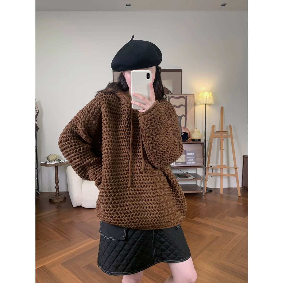 复古慵懒粗针加厚连帽毛衣女秋冬新款宽松百搭显瘦保暖针织衫套头