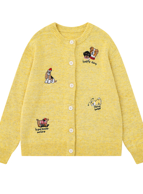 小狗刺绣针织衫外套女士秋季外搭慵懒风软糯减龄设计感毛衣开衫厚