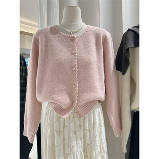 法式温柔小香风针织开衫女秋冬高级感甜美宽松手工毛衣外套上衣厚