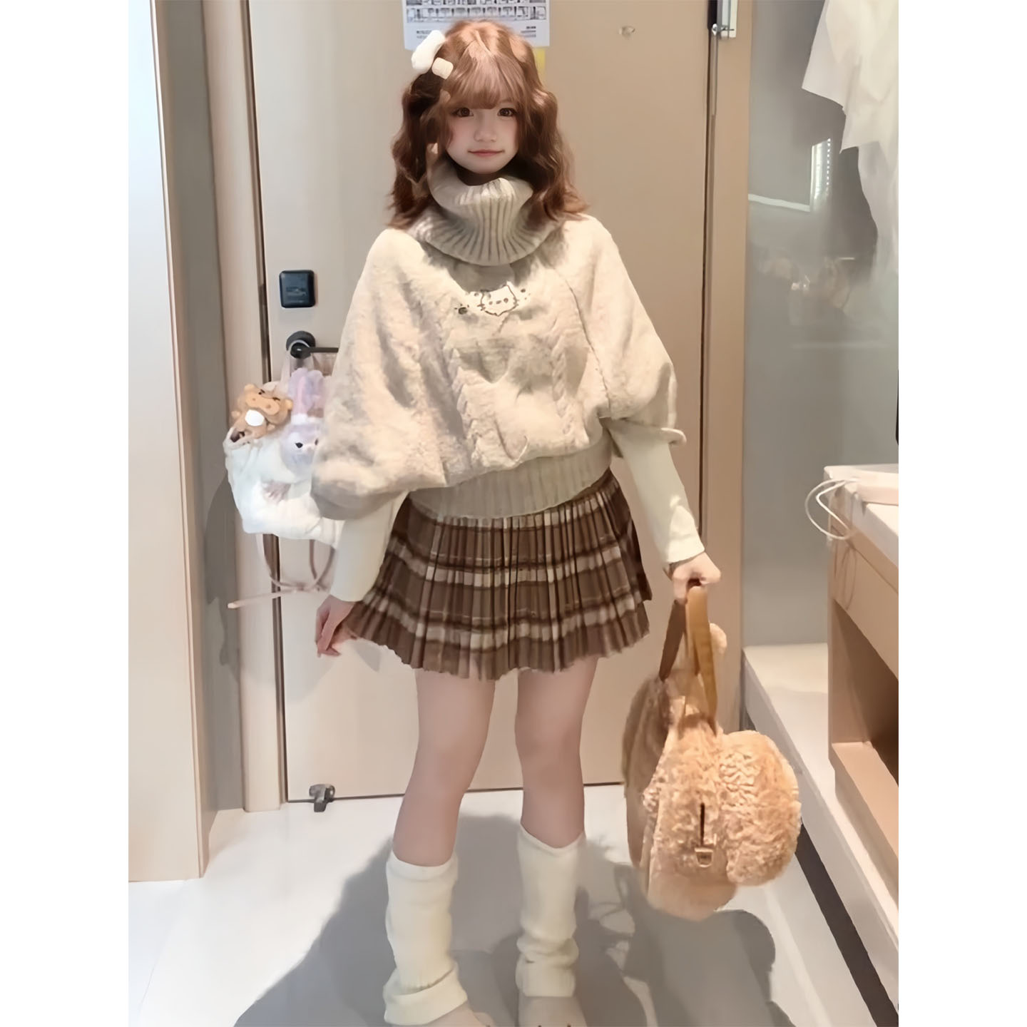 麻花套头斗篷高领毛衣女韩版秋冬新款慵懒外搭设计感印花针织上衣