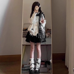 秋季返校穿搭日系蝴蝶结v领针织开衫毛衣外套女宽松外搭慵懒上衣