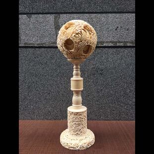 猛犸象牙雕刻花开富贵鬼工球摆件猛犸象牙17cm鬼工球摆件猛犸牙雕