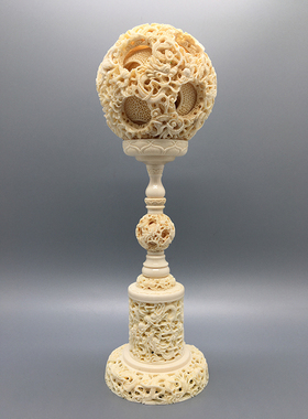 猛犸象牙雕刻10cm鬼工球摆件猛犸龙凤呈祥鬼工球摆件猛犸牙玲珑球