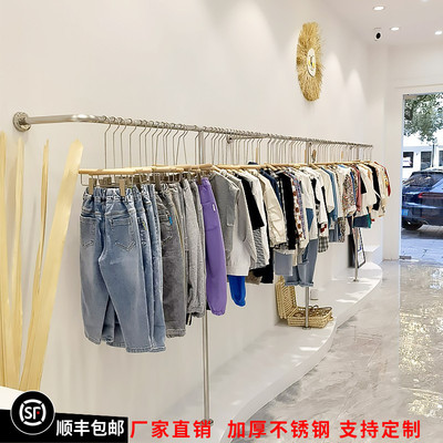 服装店展示架女装童装不锈钢上墙落地壁挂式侧挂货架陈列架挂衣架