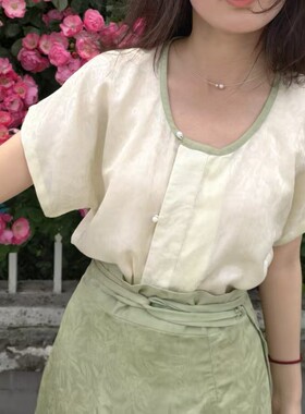 清仓唐日常圆领汉服上衣天丝混纺仿花萝唐褙子夏季小个子汉服上衣