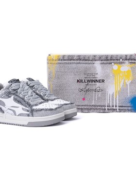 KILLWINNER Noah's ark 牛仔破碎流星 潮牌低帮板鞋子 灰色