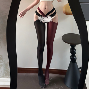 交织~性感交叉可替换分腿油亮连裤丝袜爽滑安克拉红纯欲美腿丝袜