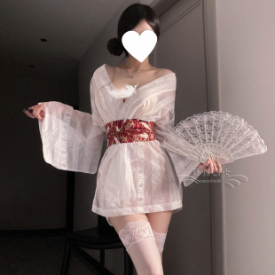 千金高级感云鹤纹日系和服性感纯欲和风诱惑半透对襟浴衣睡袍套装