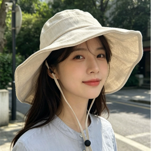 纯汉麻宽边大檐防晒渔夫帽女