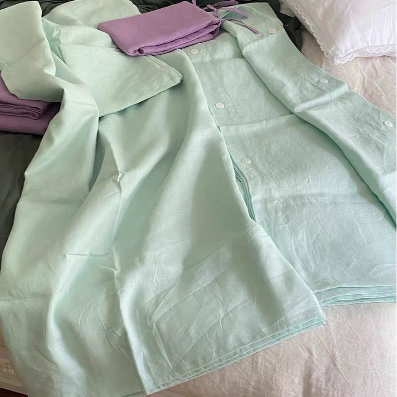 嫩水绿 法国纯雨露亚麻四件套|出口订单14*17支天然抑菌凉爽床品