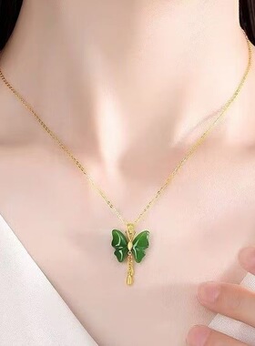 绿玉蝴蝶金色项链4626
