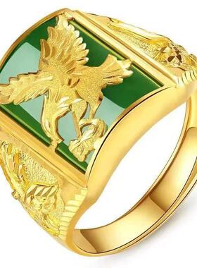 大鹏展翅绿金老鹰玉髓戒指